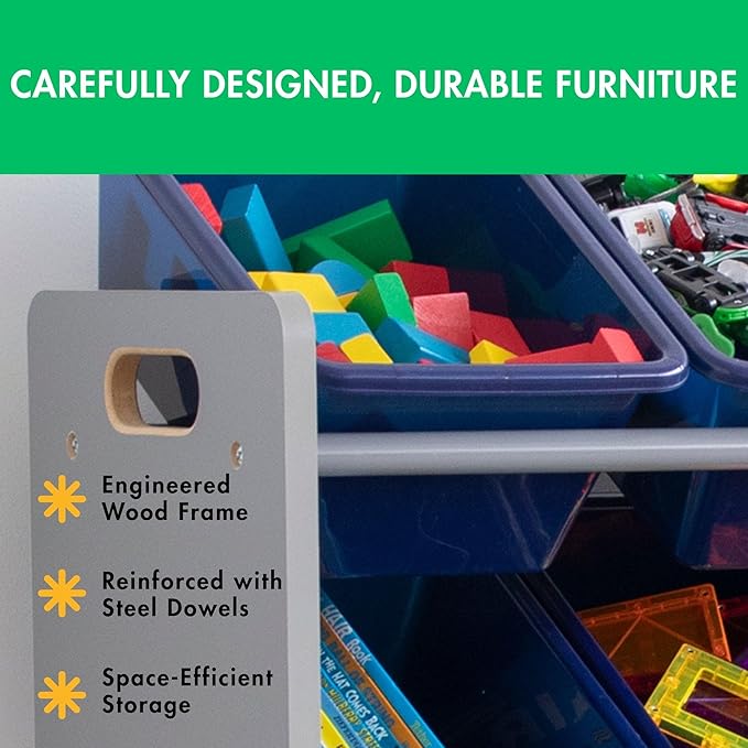 Humble Crew Supersized Toy Storage Organizer with 16 Removable Bins, Grey/Navy – Large Toy Storage for Toddlers Ideal for Kids' Rooms, Playrooms, and Nurseries - Modern Toy Bins for Kids