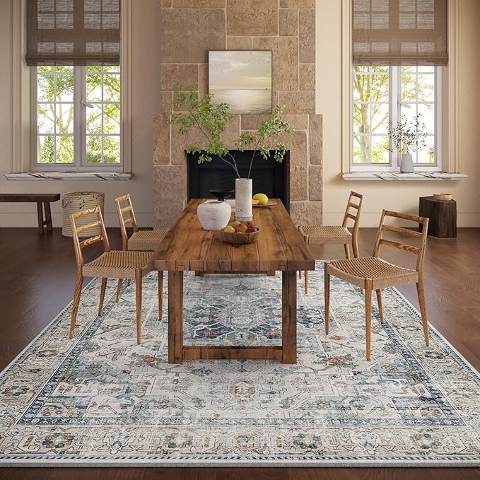 6x9 Area Rugs for Living Room: Washable Bedroom Rug Boho Vintage Rugs Stain Resistant Non Slip Low Pile Soft Lightweight Carpet for Kitchen Dining Room Farmhouse Nursery Kids Room Home Office