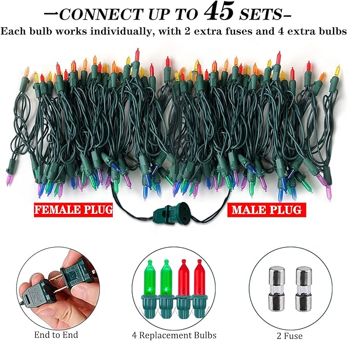 60 LED Multicolor Twinkling Christmas String Lights Plug in, 17 of 60 Lights Twinkle,Connect up to 45 Sets,UL Certified 22 Ft Mini Twinkle Christmas Tree Lights,Indoor Outdoor Use