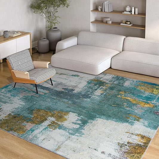 Kelarea 5x7 Blue Rugs for Living Room, Washable Non-Slip Large Rug Abstract Stain Resistant Carpet, Low Pile Soft Indoor Rug for Bedroom, Dining Room, Nursery, Kitchen, Home Office