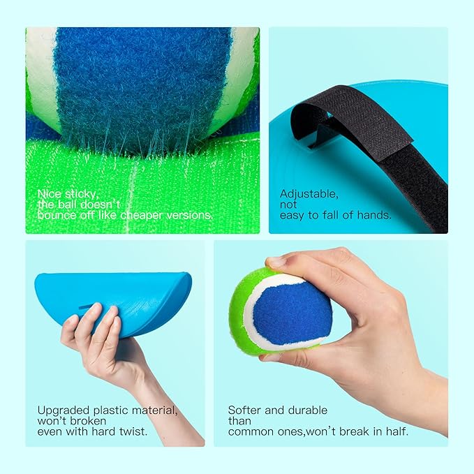 EVERICH Upgraded Toss and Catch Ball Game Set - Indoor and Outdoor Games for Kids 3-12, Beach Sand Pool Water Toy Includes 4 Paddles 4 Sticky Balls, Great Birthday Easter Gifts for Boys Girls