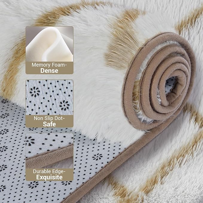 Fluffy Rug for Bedroom, 6X9Feet Stripe Checkered Rug Anti-Skid High Pile for Living Room Bedroom Kids Room Nursery, Dorm Home Decor