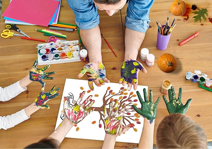 Gratitude Tree Fingerprinting Kit, DIY Happy Thanksgiving Keepsake, Baby Keepsake Gifts, 10 Cards, Thanksgiving Party Game Supplies, Make Your Own Thank You Greeting Cards Gifts for Mom and Dad, 03