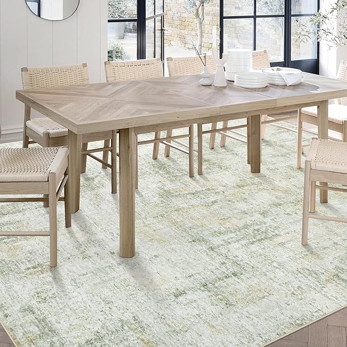 Area Rugs 5x7 Living Room: Washable Rug Modern Abstract Rugs Soft Non Slip Neutral Rug Stain Resistant Indoor Carpet for Bedroom Kitchen Dining Room Nursery Home Office Rugs(Green Brown,5'x7')