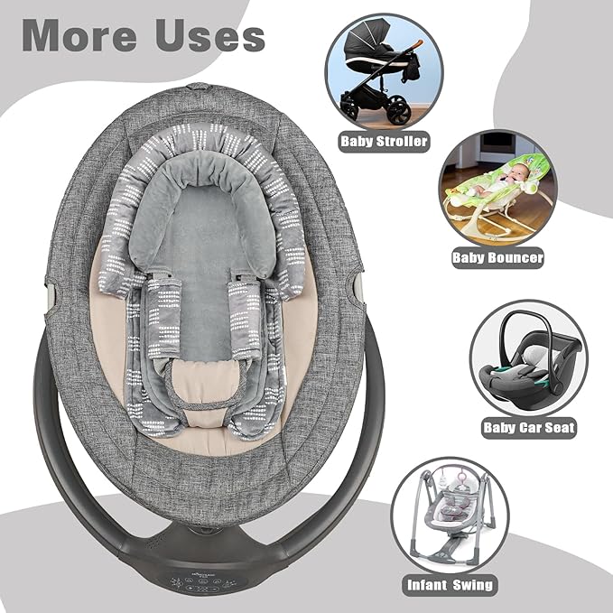 Infant Car Seat Insert, HNHUAMING Baby Car Seat Head & Body Support with 2 Strap Pads, Ultra Soft Newborn Preemie Carseat Insert Cushion for Girls Boys, Fits Car Seat, Stroller, Swing, Bouncer, Gray