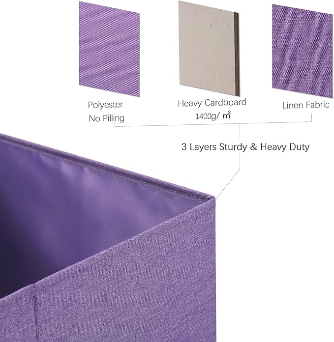 HOONEX Foldable Storage Bins with Lids, Pack of 2, Storage Boxes with 2 Carrying Handles and Sturdy Heavy Cardboard, 16.5" L x 11.8" W x 7.5" H for Shoes, Books, Clothes, Purple