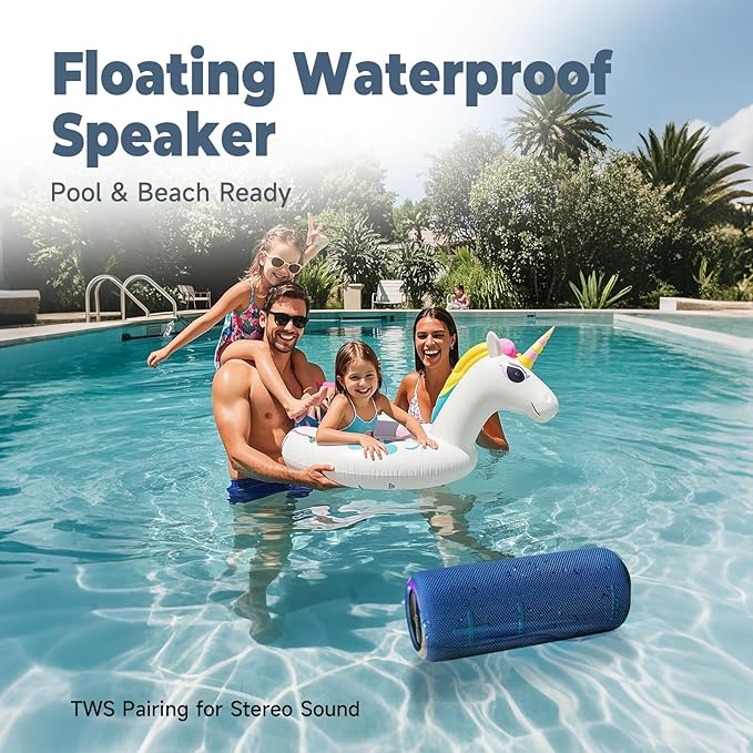 IPX7 Waterproof Bluetooth Speaker - 30W HD Sound, 8H Playtime, TWS Pairing, BT5.3, Portable for Pool/Beach/Shower, Blue Gift