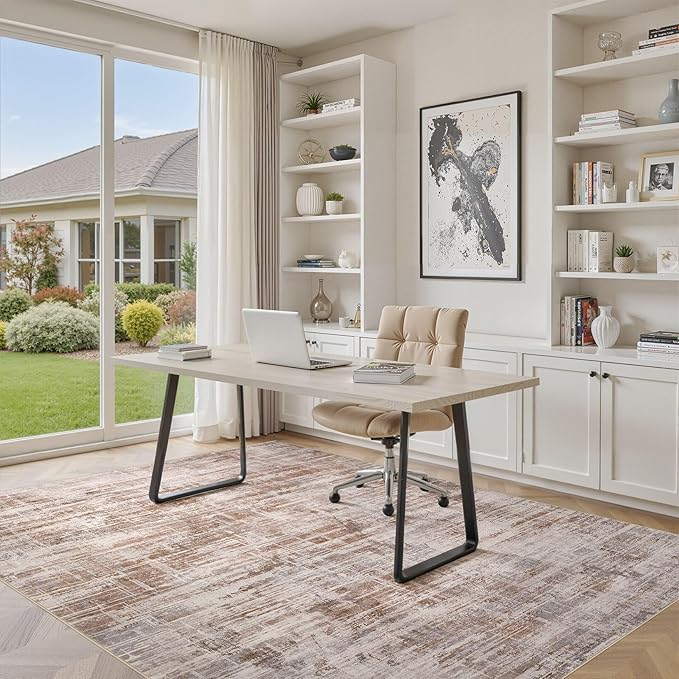 Area Rug for Living Room: 6x9 Washable Neutral Abstract Modern Soft Rugs Non Slip Indoor Floor Stain Resistant Large Carpet for Bedroom Dining Room Office Nursery - Red Brown