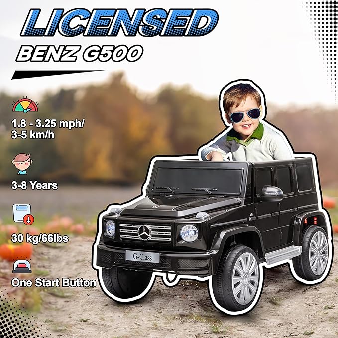 Aosom 12V Kids Electric Car, Mercedes Benz G500 Licensed Battery Powered Ride on Truck for Kids with Remote Control, Headlights, Music, Suspension & Storage for Boys and Girls, Black