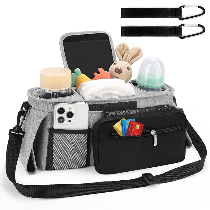 Accmor Universal Stroller Organizer with Insulated Cup Holder Detachable Phone Bag and Shoulder Strap,Stroller Bag Caddy Organizer Fits for Uppababy, Baby Jogger, Britax Strollers