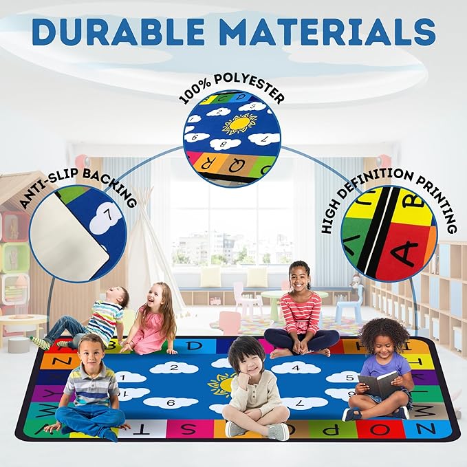 Genki - Kids Rugs for Playroom - ABC Learning Area Rug for Play Room, Classroom, Kindergarten, and Preschool - Kid Alphabet Educational Carpet for Childrens and Toddler Mat - Non Slip | 4'x6'