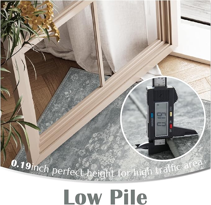 jinchan Floral 2x3 Rug for Entryway - Vintage Washable Area Rug Ultra-Thin Low Pile Soft Small Non-Slip Distressed Indoor Doormat Accent for Entrance Kitchen Bedroom Bathroom (2x3ft,Grey)