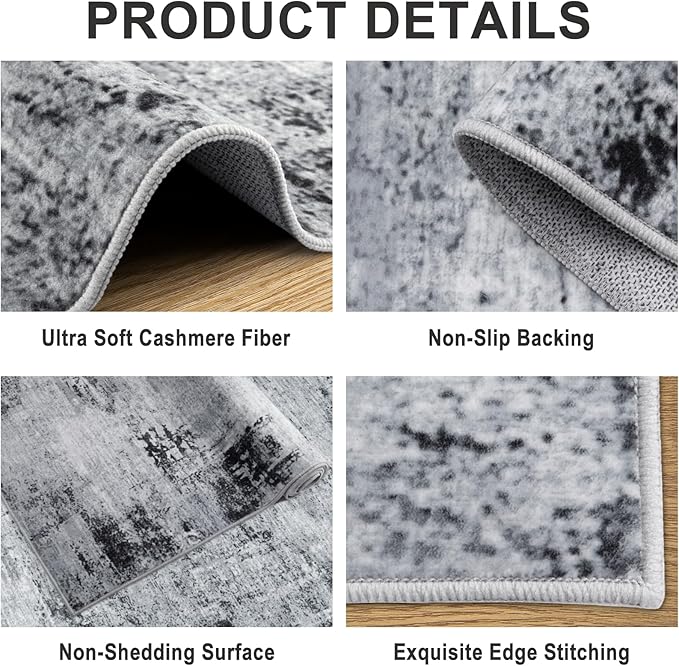 Area Rugs Living Room Rug - 5x7 Washable Modern Abstract Soft Neutral Non-Slip Carpet Large Indoor Floor Thin Carpets for Bedroom Dining Room Farmhouse Nursery Home Office Black