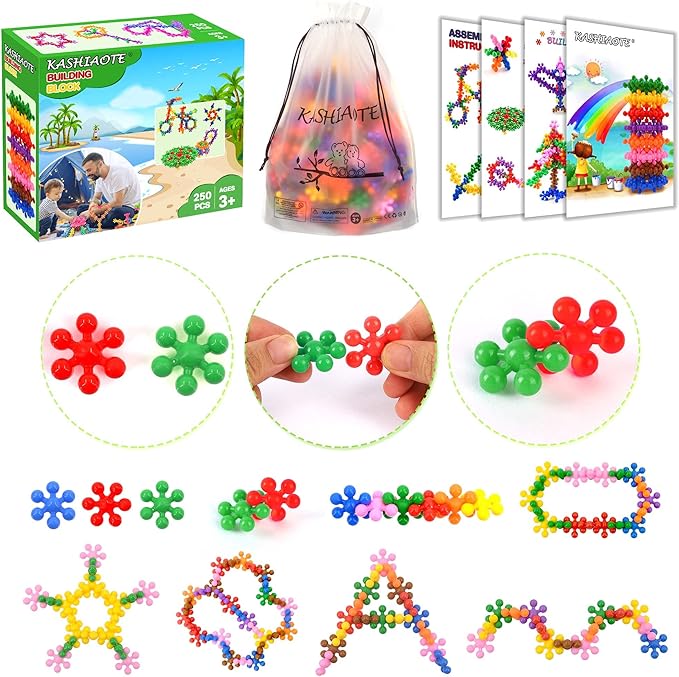 250 Pieces Building Blocks Kids STEM Toys Educational Building Toys Interlocking Solid Plastic Discs Sets for Preschool Boys and Girls Aged 3+