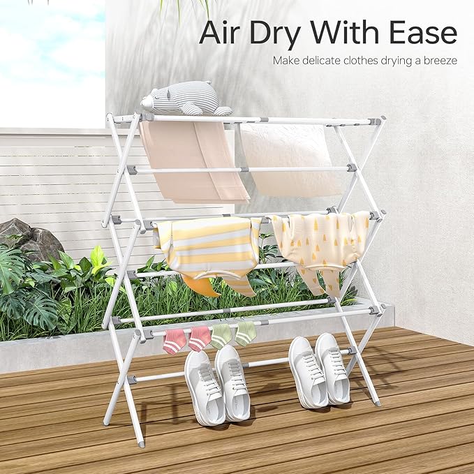 APEXCHASER Drying Rack Clothing, Clothes Drying Rack Foldable, Laundry Drying Rack Expandable, Small Clothe Hanger for Baby Clothes Towels Bibs, Socks, Clothes Airer for Indoor & Outdoor Use, White