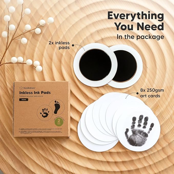 2-Pack Round Inkless Baby Hand and Footprint Kit - Mess Free Ink Pad for Newborn Keepsake, Dog Nose & Paw Print Kit, Clean Touch Ink Pad for Baby Hand & Footprints,Ideal New Mom Gifts (Jet Black)