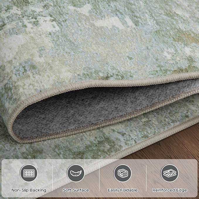 4x6 Area Rugs for Living Room Rug Washable: Modern Large Rug for Dining Room Bedroom Carpet Non Slip Low Pile 4 by 6 Indoor Abstract Nursery Home Office Green