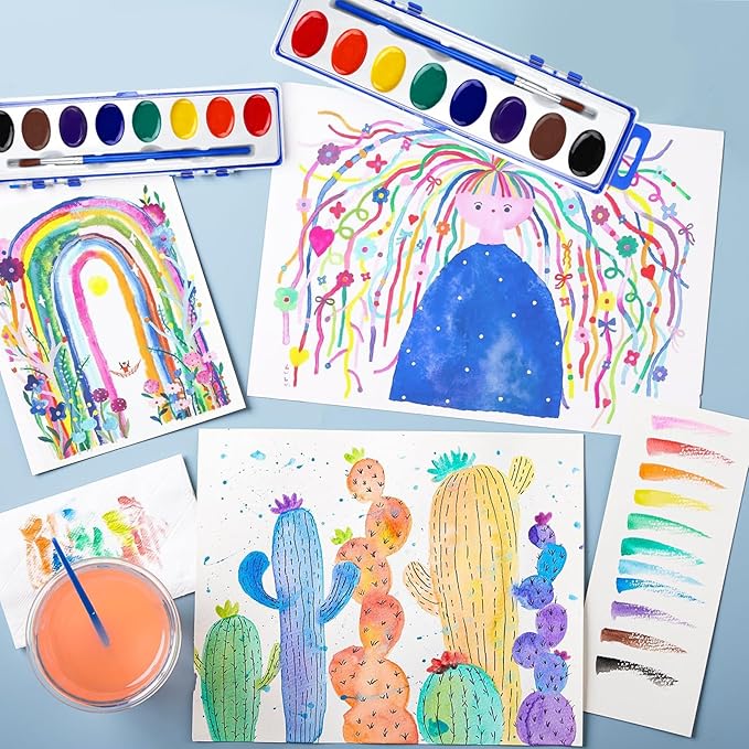 FUMILE Watercolors Paint Set Bulk,20 Pack 8 Washable Bright Colors with Paintbrush.Watercolors Paint Set Kids for Parties,Art Lessons,Birthday Party Favor,valentines for kids classroom,All Ages.