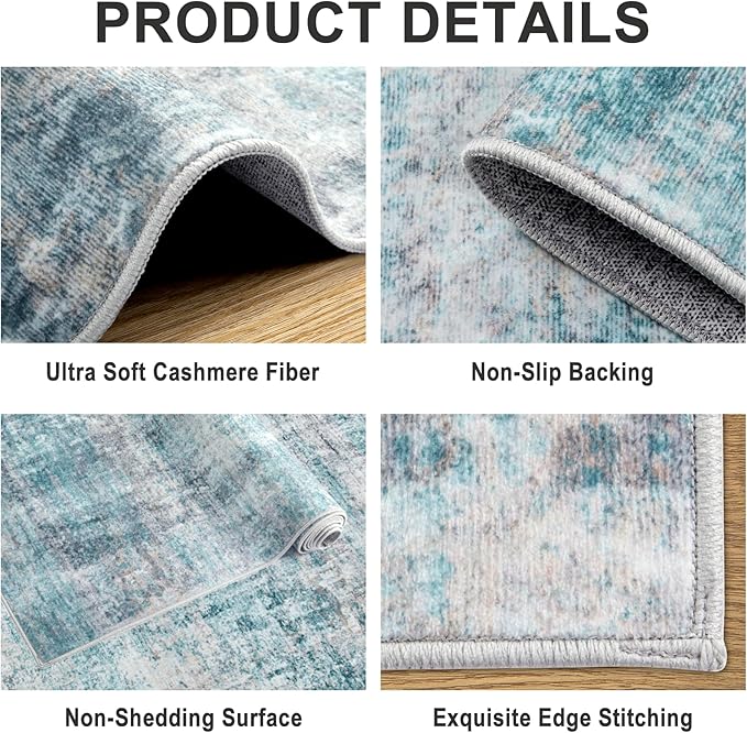 Area Rugs 10x14 Living Room - Washable Rug Modern Abstract Soft Large Neutral Non-Slip Carpet Indoor Floor Thin Carpets for Bedroom Dining Room Farmhouse Nursery Home Office Green