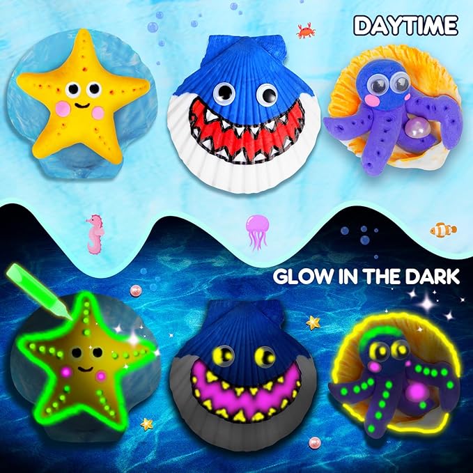 EPUMP Shell Painting Kit for Kids - Glow in The Dark Arts and Crafts Supplies Kits for Girls Boys - Kids Activities Creative Art Set Birthday Gifts DIY Paint Toys for Age 6 7 8 9 10 11 12 Years Old