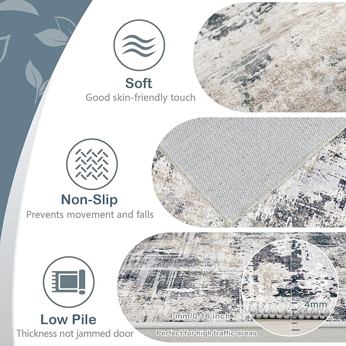 Area Rugs 9x12 Living Room: Washable Rug Modern Abstract Large Rugs Soft Non Slip Neutral Rug Stain Resistant Indoor Carpet for Bedroom Kitchen Dining Room Home Office Rugs(Black Brown,9'x12')