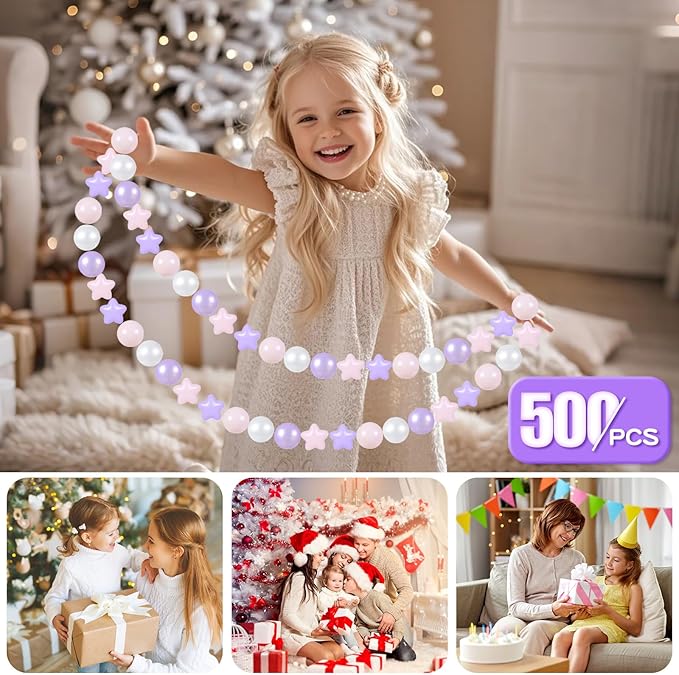 GOGOSO Balls for Ball Pit - Plastic Ball for Toddlers 1-3, Baby Kids Ball Pool Decoration 50 100 200 300 500 1000 (A Purple+Pink+White+Clear, 500 Balls)