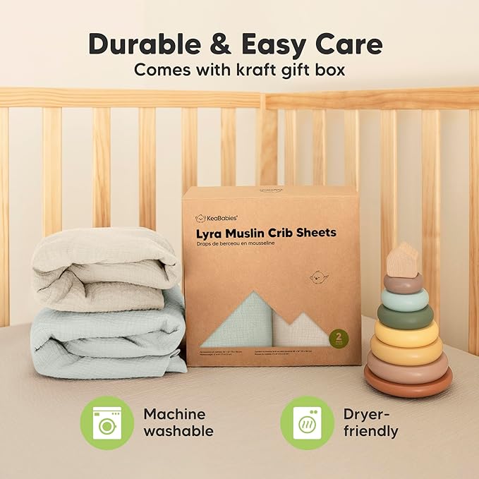 KeaBabies 2-Pack Muslin Crib Sheets for Boys, Girls - 100% Organic Cotton Fitted Baby Crib Mattress Sheet, Soft Breathable Standard Toddler Bed Cover Bedding Set, Neutral, Durable 52x28 (Willow)