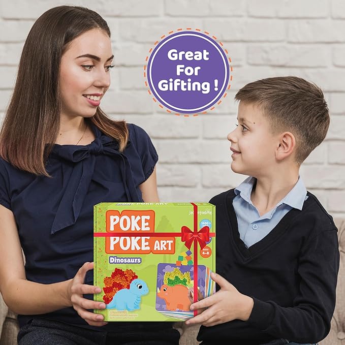 jackinthebox Poke Poke Art – Dinosaurs Theme, Mess-Free Fabric Art and Craft, Flower Pressing Kits, Gift for Kids, Toys for Girls and Boys Ages 4 5 6 7 8