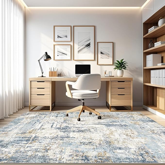 9x12 Area Rug Living Room: Washable Large Abstract Modern Soft Stain Resistant Indoor Floor Rugs Non Slip Accent Carpet for Bedroom Nursery Playroom Office Dining Room Dorm Home House- Blue