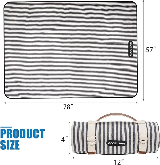 G GOOD GAIN Waterproof Picnic Blanket Portable with Carry Strap for Beach Mat or Family Outdoor Camping Party (Navy Blue)