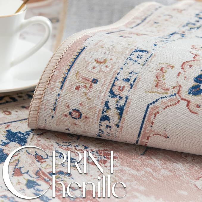 jinchan Hallway Runner Rug 3x8 Machine Washable Runner Rug Pink Vintage Floral Design Non-Slip Low Pile Ultra-Thin for Kitchen Laundry Room Bedroom Farmhouse (3‘x8',Pink)