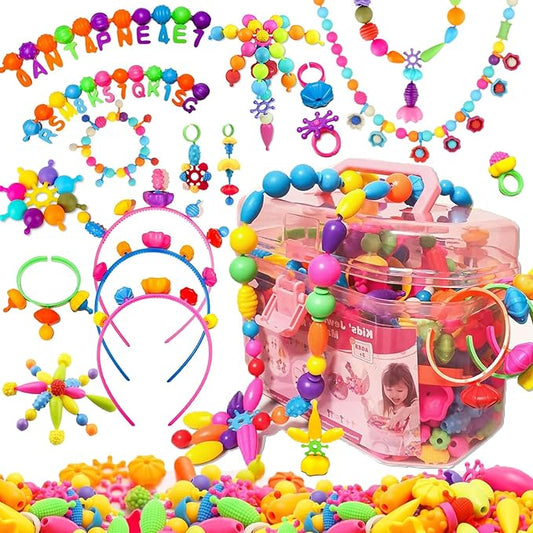 Arthopt Snap Pop Beads Jewelry Making Kit for Girls with 700+ pcs Arts and Crafts Toys for Kids 3-7 Years Old, DIY Snap Beads Bracelets Necklace Ring Toy Set Birthday Gifts for Girls 4 5 6 7 8