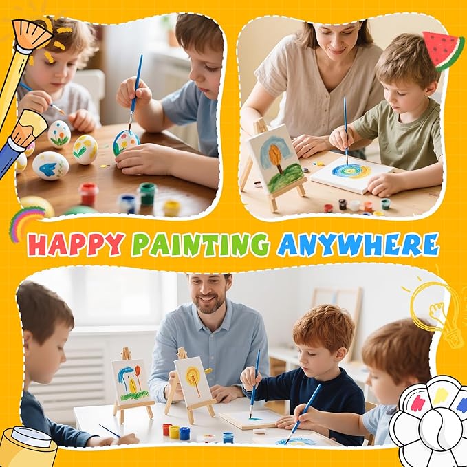 ESRICH 16 Set Mini Acrylic Paint Kit,5in Mini Stretched Canvas with 7.5in Easel,Acrylic Paint Strips,Paint Palettes,Painting Brushes, Small Canvas and Easel Set for Kids Artists Beginner,Gift