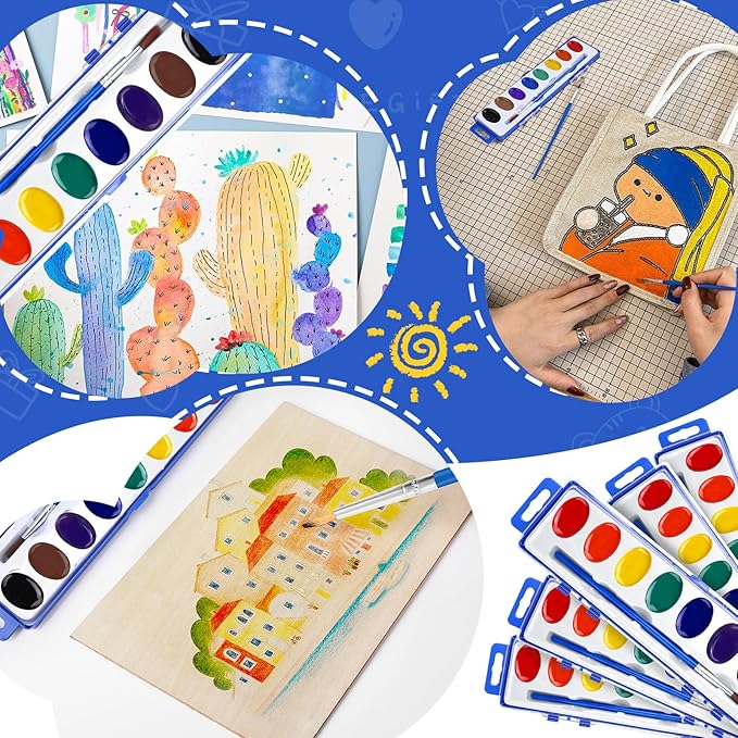 FUMILE Watercolor Paint Set Bulk,3 Pack,8 Colors Watercolors Paint with Paintbrush.Washable Watercolor Paint Set Kids for Parties,Birthday Party Favor,valentines for kids classroom.