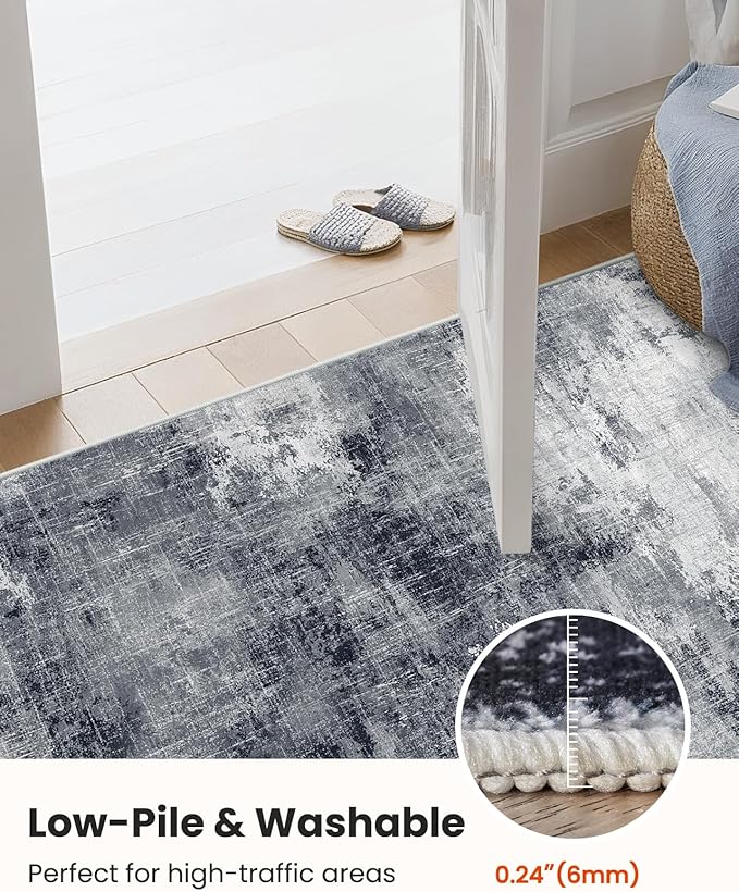 AMADA HOMEFURNISHING 6x9 Washable Area Rug, Modern Abstract Living Room Rug with Non-Slip Backing & Short Pile, Large Rug with Abstract Pattern for Living Room, Bedroom and Dinning Room, Grey