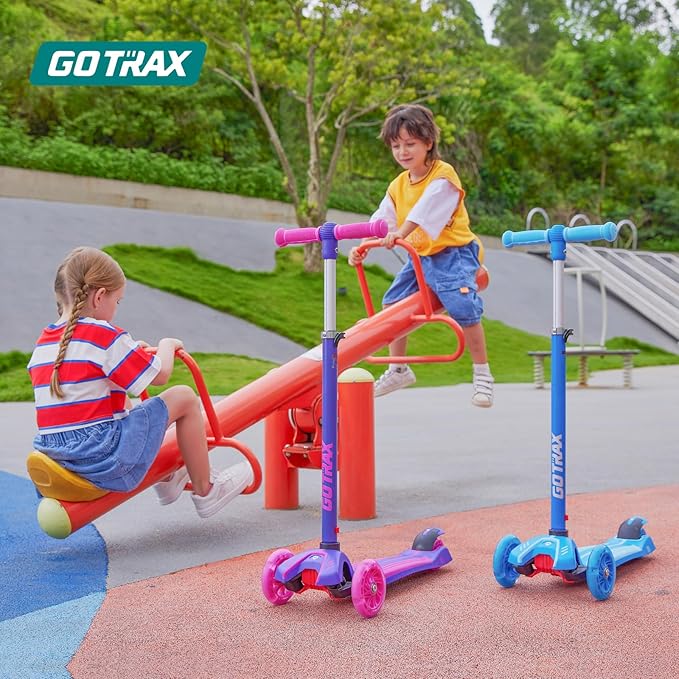 Gotrax KS1 Kids Kick Scooter, LED Lighted Wheels and 3 Adjustable Height Handlebars, Lean-to-Steer & Widen Anti-Slip Deck, 3 Wheel Scooter for Boys & Girls Ages 2-8 and up to 110 Lbs