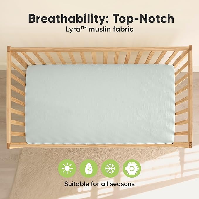 KeaBabies 2-Pack Muslin Crib Sheets for Boys, Girls - 100% Organic Cotton Fitted Baby Crib Mattress Sheet, Soft Breathable Standard Toddler Bed Cover Bedding Set, Neutral, Durable 52x28 (Willow)