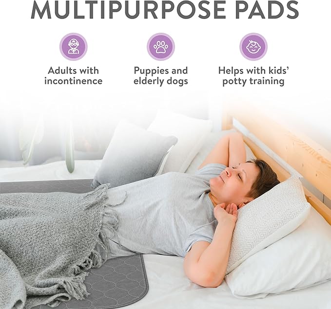 Inspire Underpads | Stain Hiding Gray Reusable Incontinence Bed Pads | Waterproof Mattress Pad | for Adults Babies and Dogs (34 X 52)