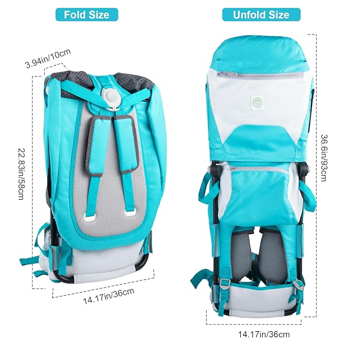 Baby Hiking Backpack Carrier with Rain Cover Sun Shade - Safe Backrest & Ergonomic Seat for Toddlers - Holds Up to 40 Pound - 6 Months to 3 Years