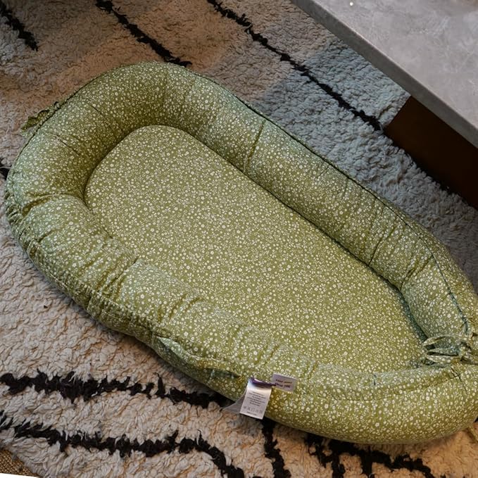 Infant Lounger, Baby Nest Cover for Baby Girls & Boys, Newborn Essentials for Baby 0-18+ Months, 100% Cotton Breathable (Green_Wonder, Cotton_Muslin)