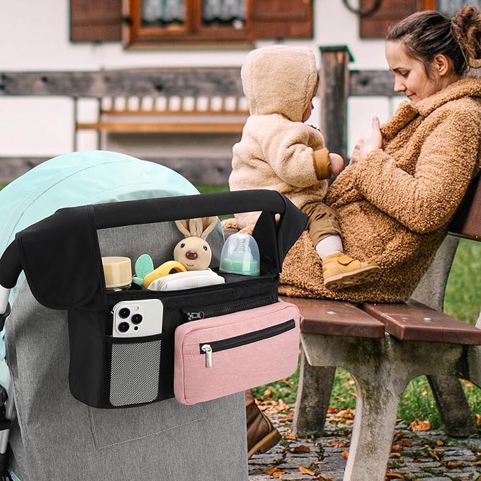 Accmor Universal Stroller Organizer with Insulated Cup Holder Detachable Phone Bag and Shoulder Strap,Stroller Bag Caddy Organizer Fits for Uppababy, Baby Jogger, Britax Strollers