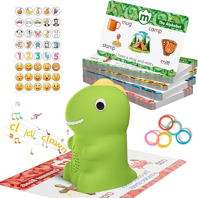 Interactive Dinosaur Talking Pen for Kids – Montessori Reading Toy with Phonics Flash Cards for Toddlers Ages 1-6, Speech Therapy & Autism Sensory Gift (Green, Phonics)