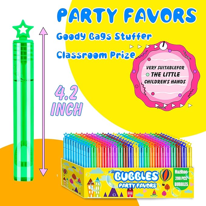 200 Pack Star Bubble Wands,Party Favors Supplies for Toddlers Kids’ Birthday, Summer Outdoor Celebrations,School Classroom Carnival Prize Giveaways,Bulk Gift Box as Goody Bags Stuffer
