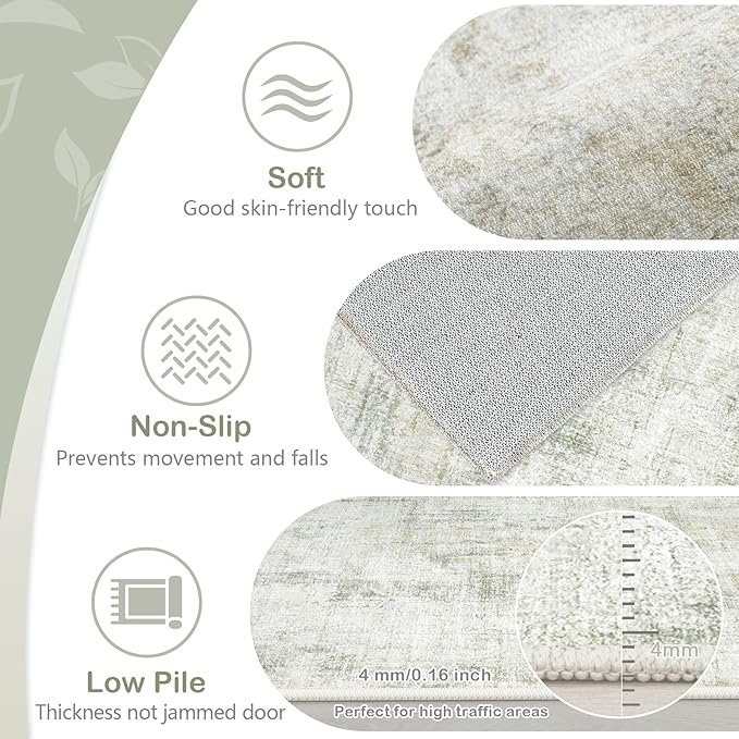 Area Rugs 8x10 Living Room: Washable Rug Modern Abstract Large Rugs Soft Non Slip Neutral Rug Stain Resistant Indoor Carpet for Bedroom Kitchen Dining Room Home Office Rugs(Green Brown,8'x10')