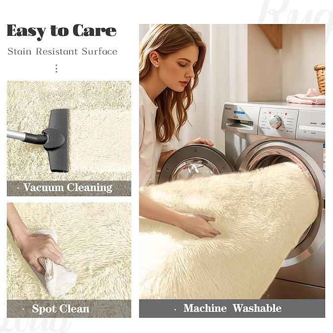 6x9 Area Rug for Living Room: Fluffy Shag Soft Washable Rugs Large Fuzzy Plush Indoor Carpet for Bedroom Nursery Playroom Kids Girls Boys Room (Cream White, 6'x9')