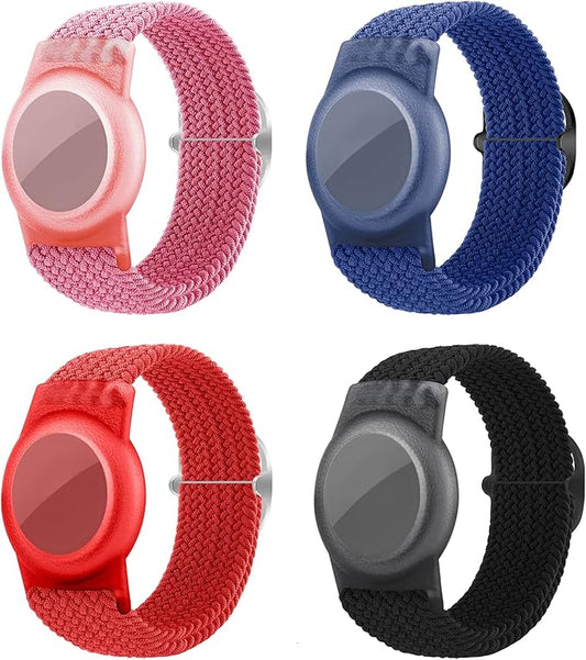 4 Pack Kids Bracelet Compatible with AirTag, GPS Kid Tracker Holder Braided Wristband for Apple Air Tag, 2022 Upgraded Nylon Adjustable Anti Lost Watch Band Fits Airtag for Kids Children(solid color)