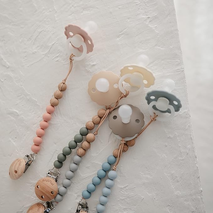 FRIGG Daisy Night SilkySoft Silicone Baby Pacifier | Made in Denmark | BPA-Free (French Gray/Croissant, 6-18 Months)