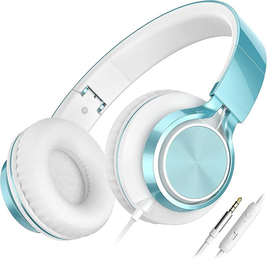 AILIHEN C8 Headphones Wired, On-Ear Headphones with Microphone and Volume Control, Corded 3.5mm Headset for Boys Girl School Smartphones Chromebook Laptop Computer Tablets Airplane Travel (Lime Green)