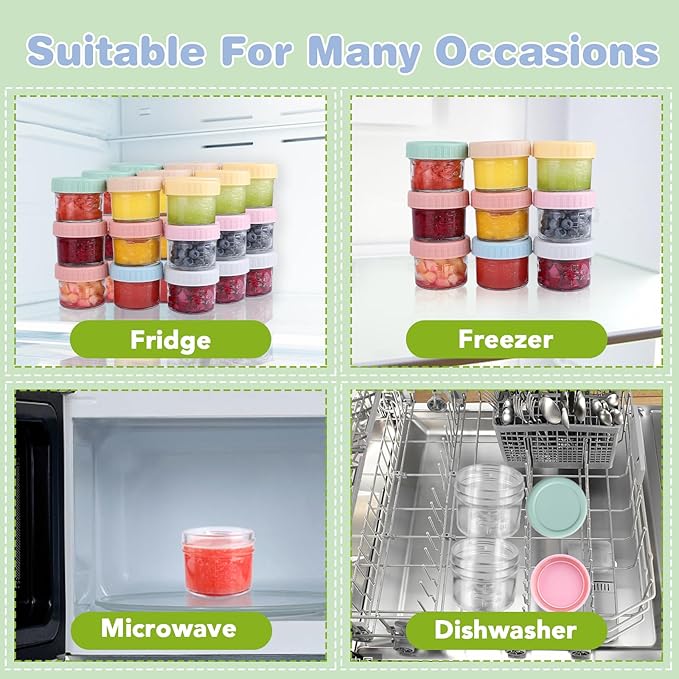 5 Pack Glass Baby Food Storage Containers, 4 oz Leakproof Baby Food Jars with Lids, Small Glass Food Containers for Infant Baby, Freezer & Microwave Safe, BPA Free