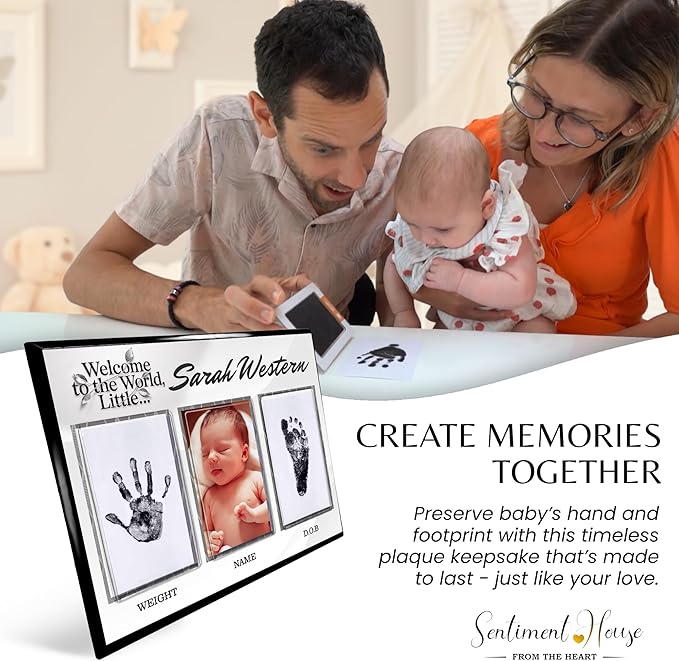 Inkless Hand and Footprint Kit, Baby Keepsake Plaque & Baby Shower Gifts - Ideal as Mom To Be Gift, Nursery Picture Frames, Clean Touch Hand and Footprint Kit (Style 1 - Design 4)